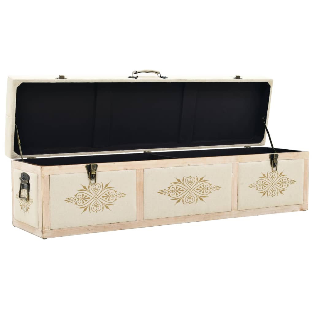 Sitzbank mit Stauraum, Bank zum Sitzen, 110 x 30 x 38 cm, Massivholz Tanne und Stoff, Creme, vidaXL, 3