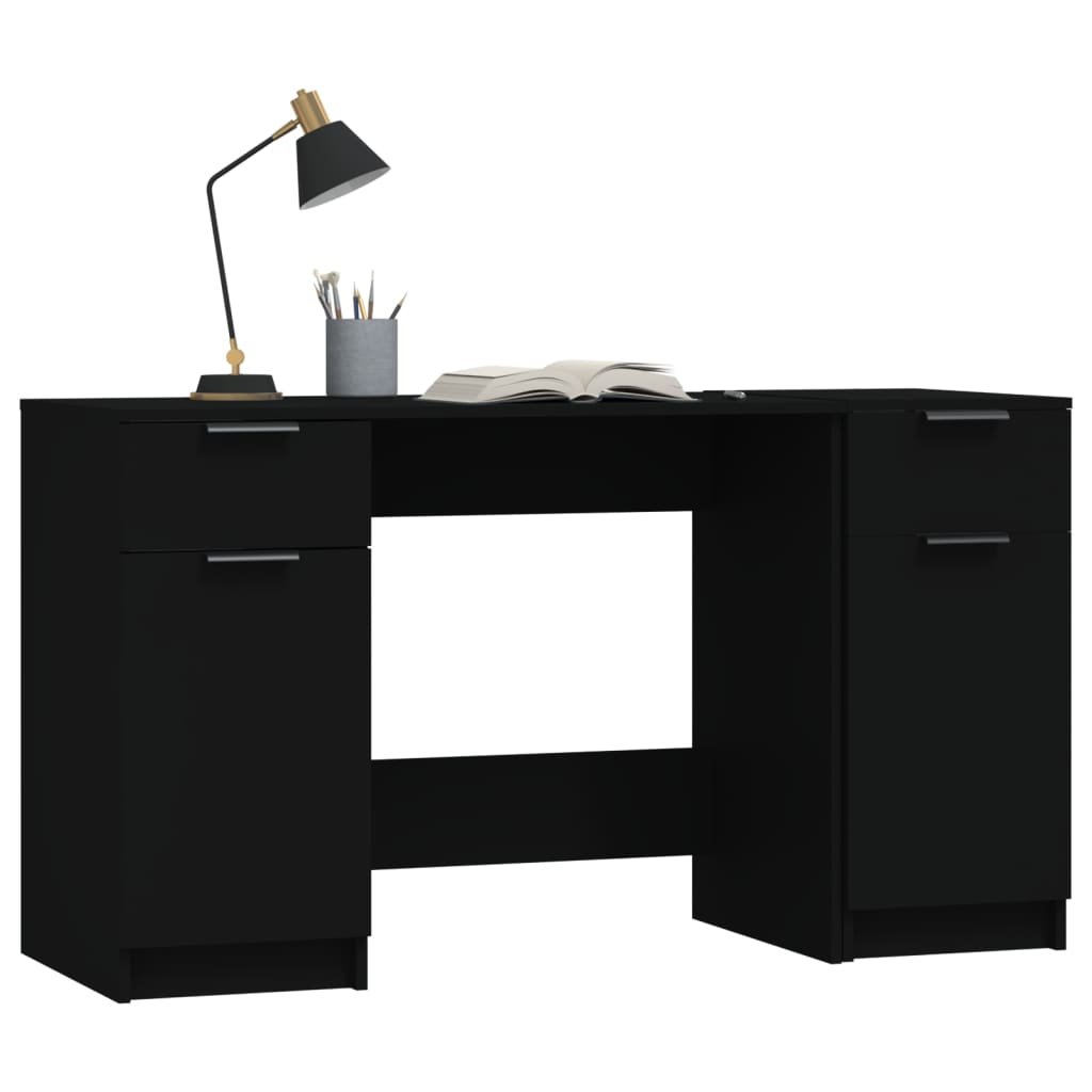vidaXL - Schreibtisch mit Beistellschrank Schwarz Holzwerkstoff