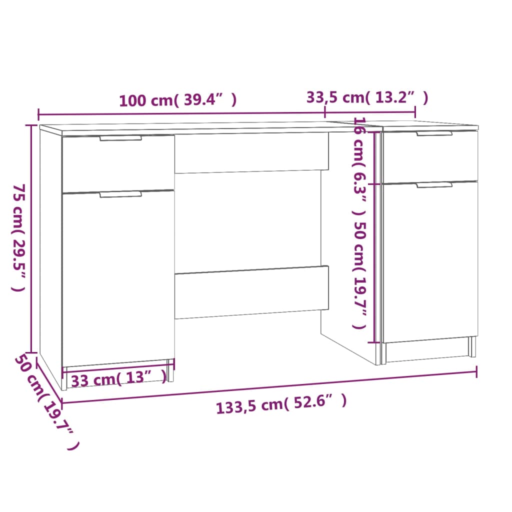 vidaXL - Schreibtisch mit Beistellschrank Betongrau Holzwerkstoff