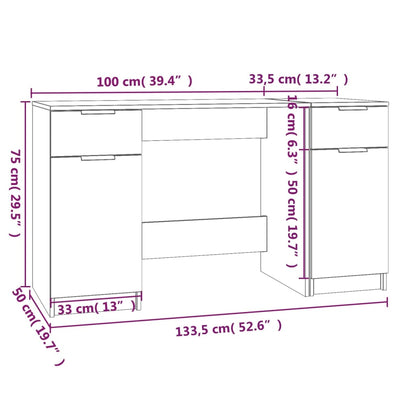 vidaXL - Schreibtisch mit Beistellschrank Räuchereiche Holzwerkstoff