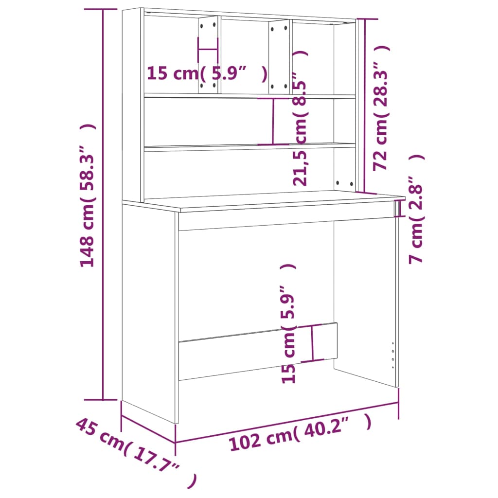 vidaXL - Schreibtisch mit Regal Sonoma-Eiche 102x45x148 cm Holzwerkstoff