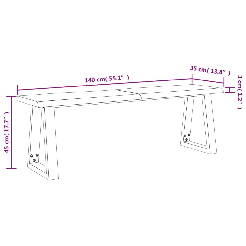 Sitzbank, Bank Baumkante 140 cm Massivholz Akazie, vidaXL, 9