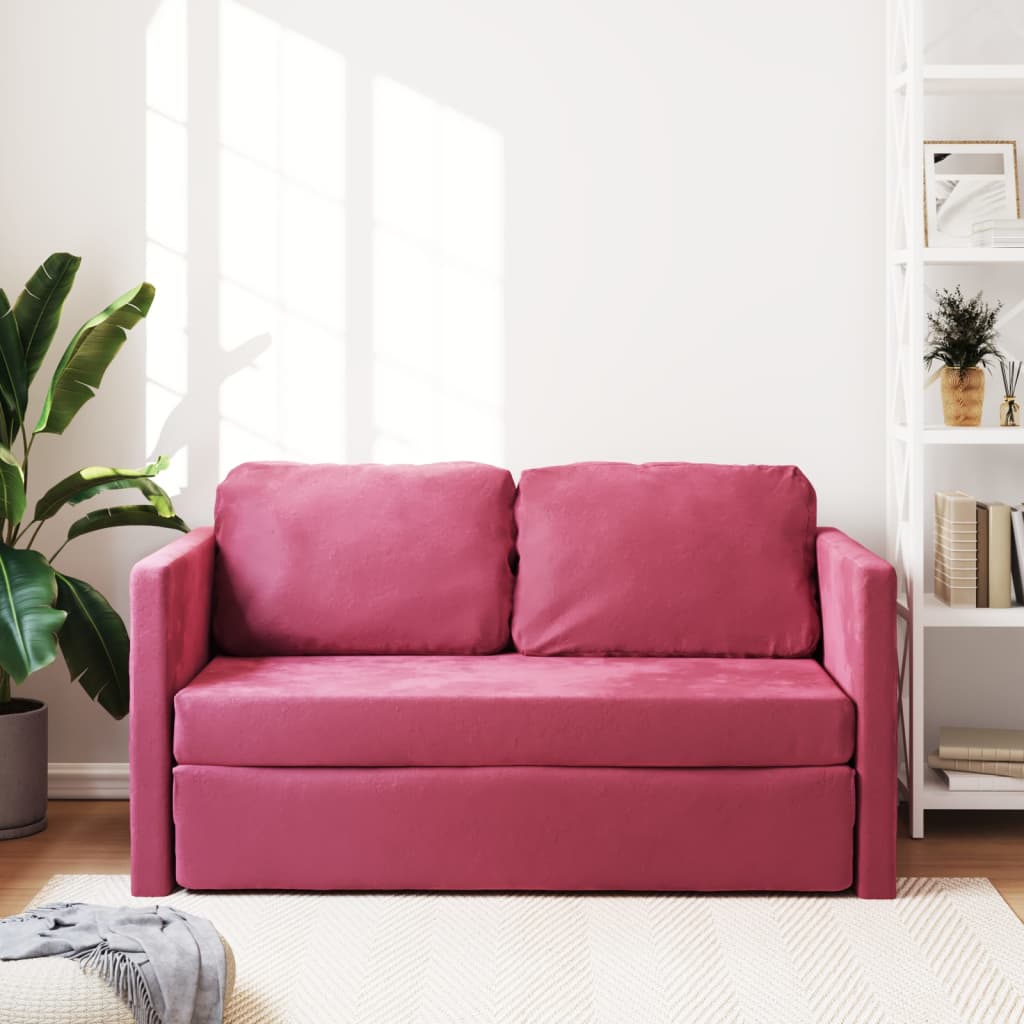 vidaXL Bodensofa mit Schlaffunktion Weinrot 122x204x55 cm Samt