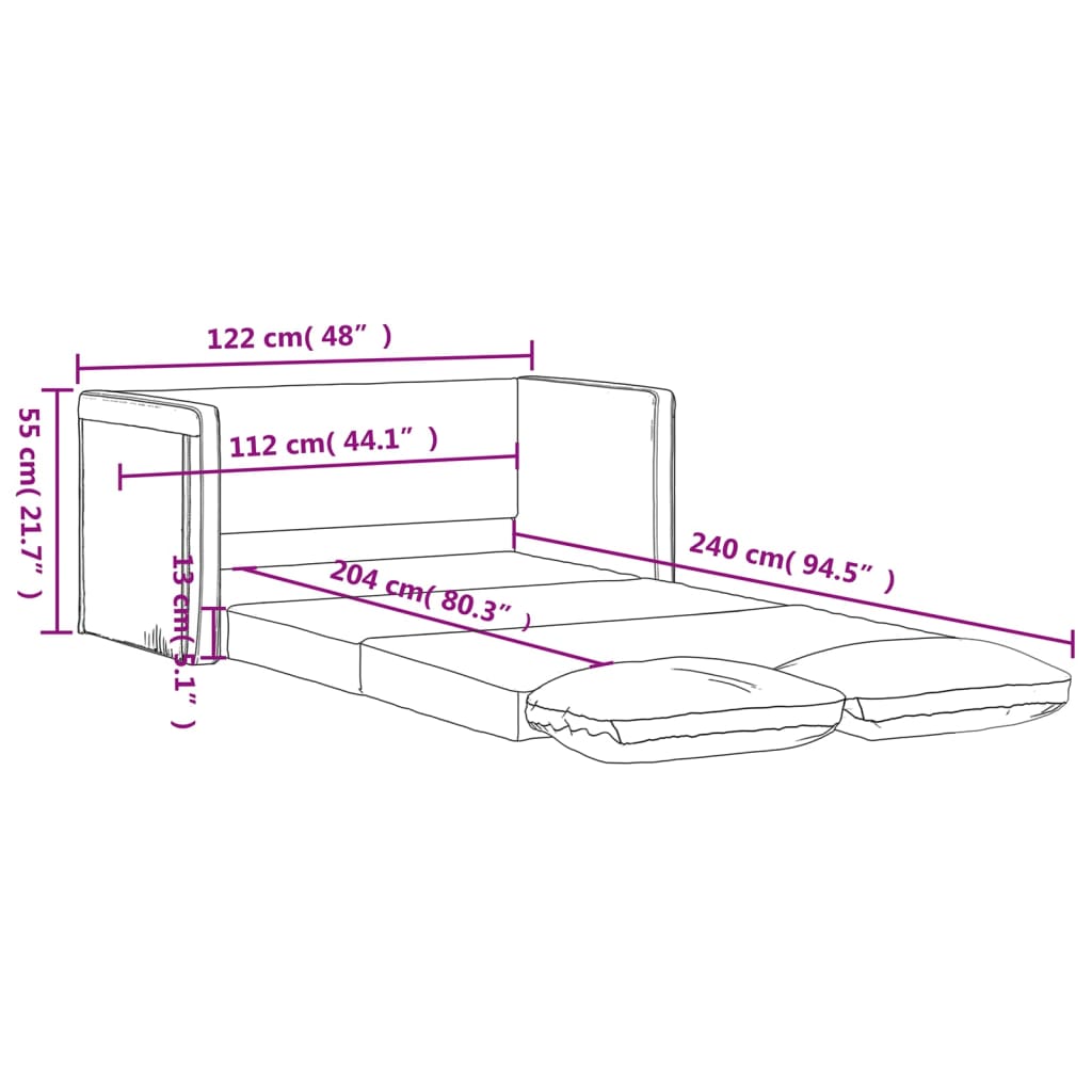 vidaXL Bodensofa mit Schlaffunktion Weinrot 122x204x55 cm Samt