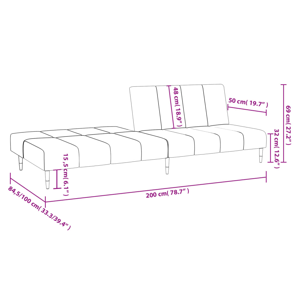 vidaXL Schlafsofa 2-Sitzer Hellgrau Samt