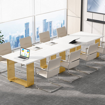 Schreibtisch, 180 x 79 x 78 cm, Computertisch, mit goldenem Beine für Home Office, Bürotisch, Konferenztisch, Weiß Gold, Tribesigns, 5