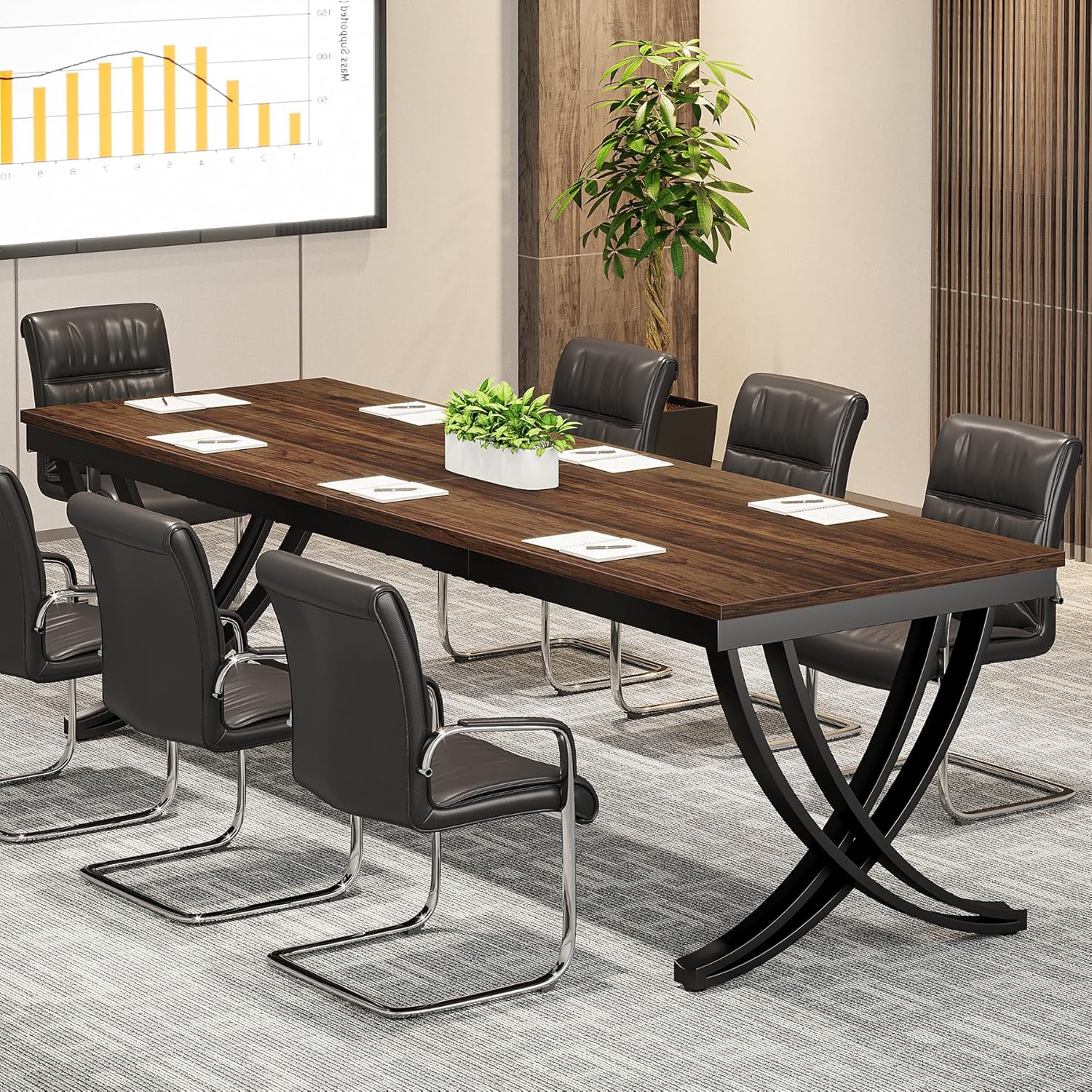 Schreibtisch, 200 x 70 x 75 cm, Konferenztisch, für 6–8 Personen, Bürotisch, für Meeting, mit starkem Metallrahmen, Braun, Tribesigns, 7