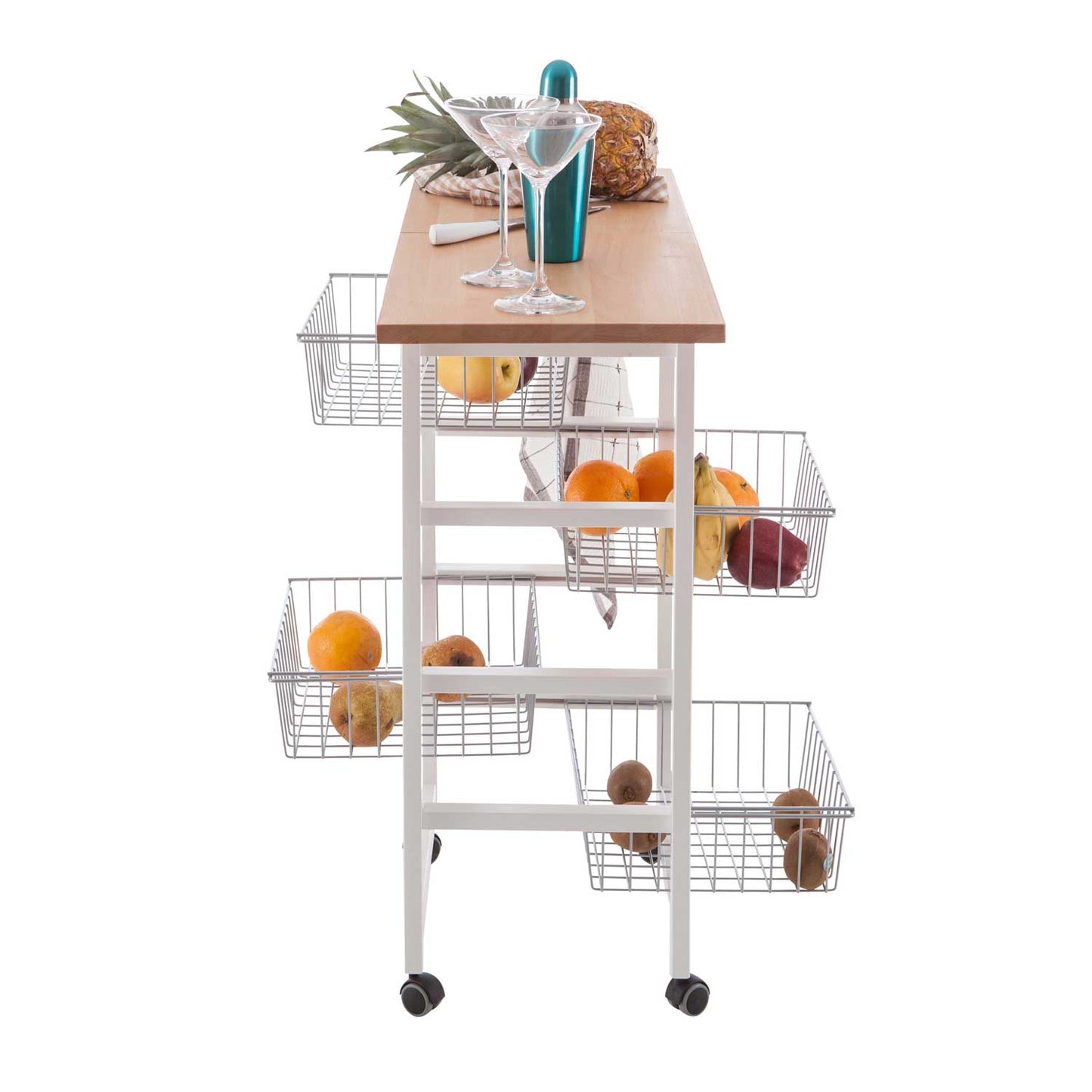 ARIT - Küchenwagen mit arbeitsplatte GASTONCINO, ausklappbarer 48 bis 96 cm, Küchenrollwagen, Küchenwagen holz, Weiß, 2
