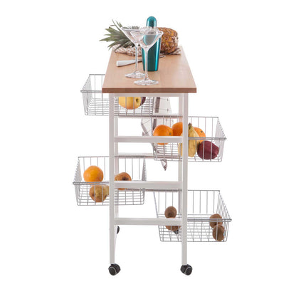 ARIT - Küchenwagen mit arbeitsplatte GASTONCINO, ausklappbarer 48 bis 96 cm, Küchenrollwagen, Küchenwagen holz, Weiß, 2
