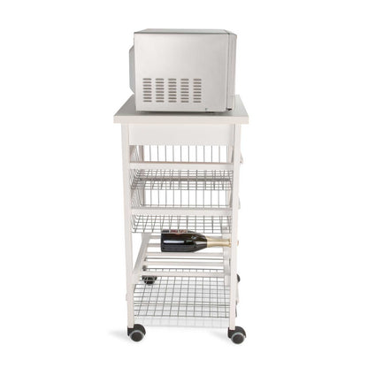 ARIT - Küchenwagen mit arbeitsplatte ARTURO, zentralem Flaschenhalter, Küchenrollwagen, Küchenwagen holz, Weiß, 4