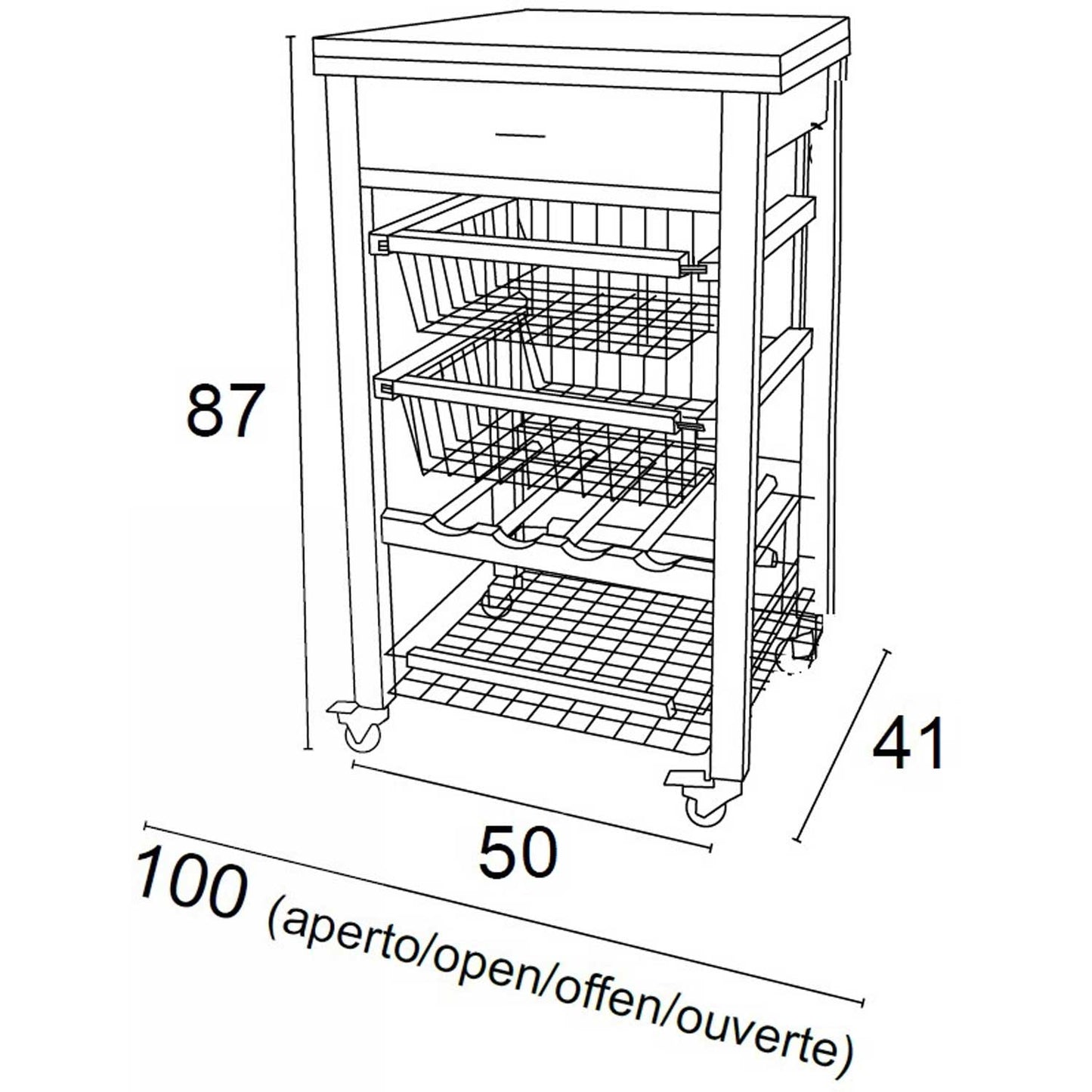 ARIT - Küchenwagen mit arbeitsplatte GASTONE, Arbeitsfläche (50 bis 100 cm) Küchenrollwagen, Küchenwagen holz, Weiß, 4
