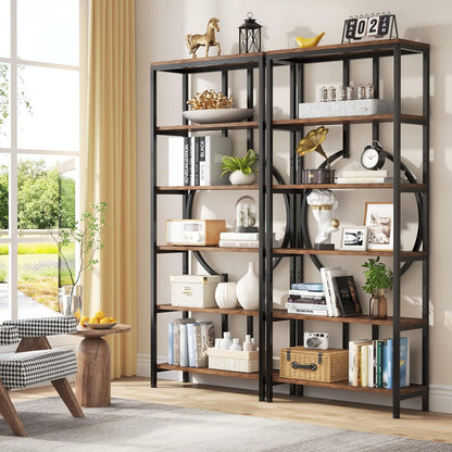 Bücherregal, 6-stöckiges, Standregal, Bücher Regal, mit 5 offenen Ablageflächen, Hohe Display-Regal, Tribesigns, 2
