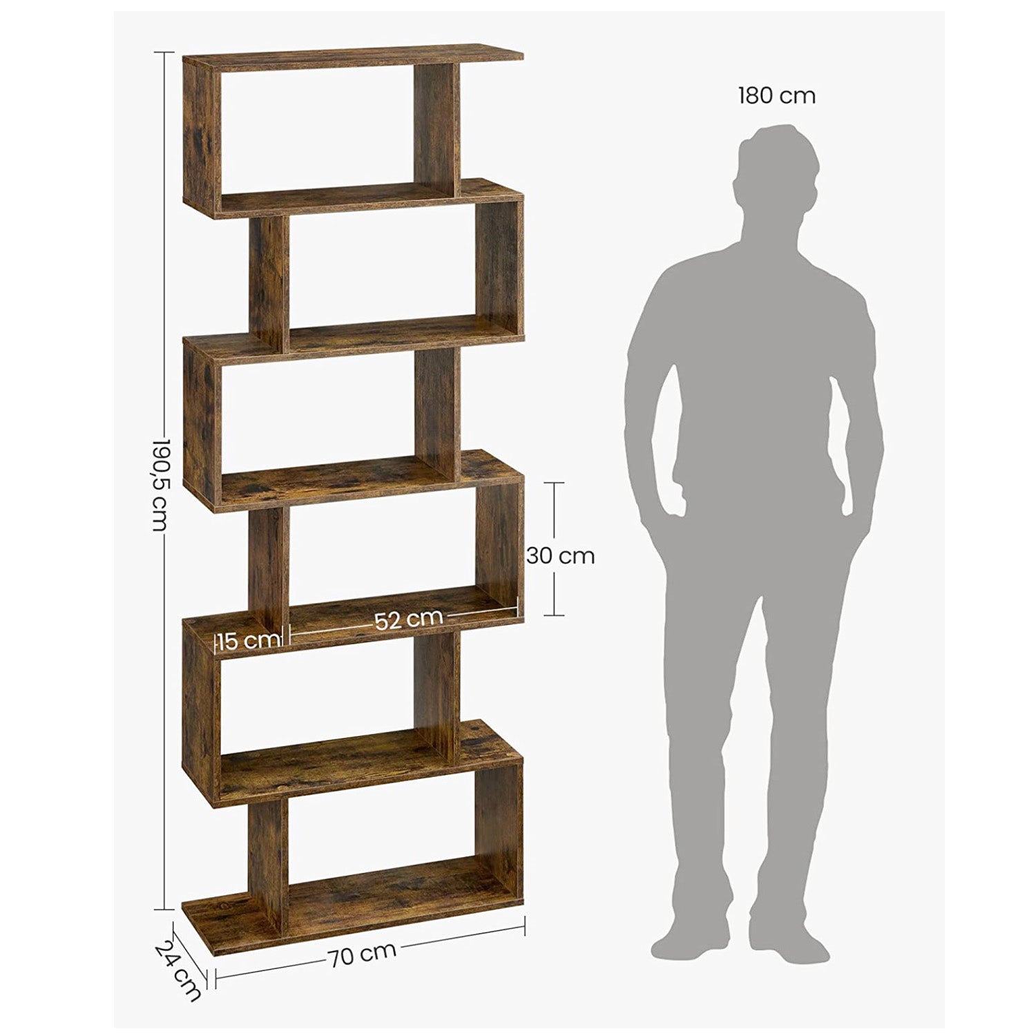 Bücherregal, Standregal, Standregal zur Präsentation, freistehender Schrank, Dekoregal mit 6 Ebenen, Vasagle, 8