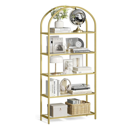 Bücherregal, Bücherregal mit 5 Ebenen, Bücherregal Gold, aus Hartglas, Standregal, Goldfarben, Vasagle, 3