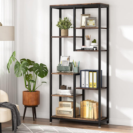 Bücherregal, mit 6 Ebenen, Standregal, mit Stahlrahmen, Bücher regal, Metallregal, Offenes, für Büro, Tribesigns, 1