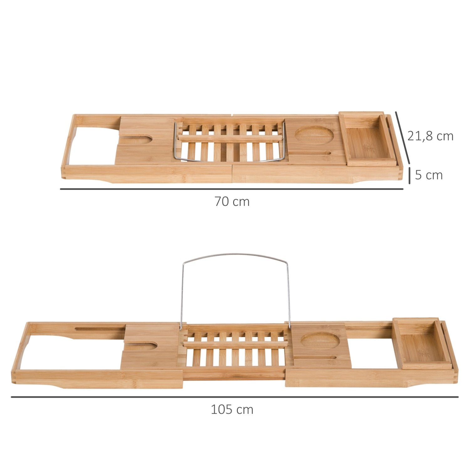 Badewannenablage, Badewannenablage holz, Verstellbar 70-105cm Ablage für Badewanne, Badewannenbrücke, Bambus Natur, HOMCOM, 5