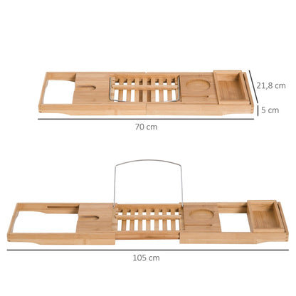 Badewannenablage, Badewannenablage holz, Verstellbar 70-105cm Ablage für Badewanne, Badewannenbrücke, Bambus Natur, HOMCOM, 5