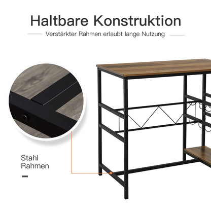 Bartisch mit stühlen, 3er Set, Bartisch mit Barhocker, Bartisch Küche mit 2 Stühlen, mit Flaschenhalter, Natur Schwarz, HOMCOM, 5