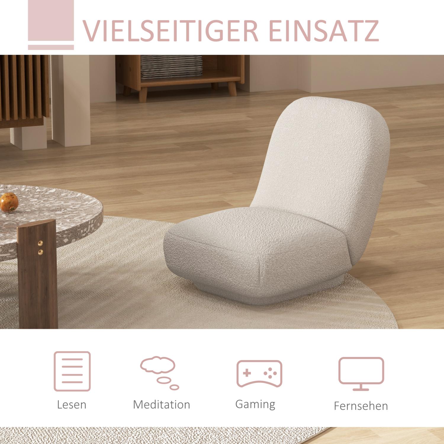 Bodensessel Bodenstuhl & Bodensofa in Samtoptik, Meditationsstuhl, Lazy Sofa für Wohnzimmer, Schlafzimmer, Creme, HOMCOM, 3