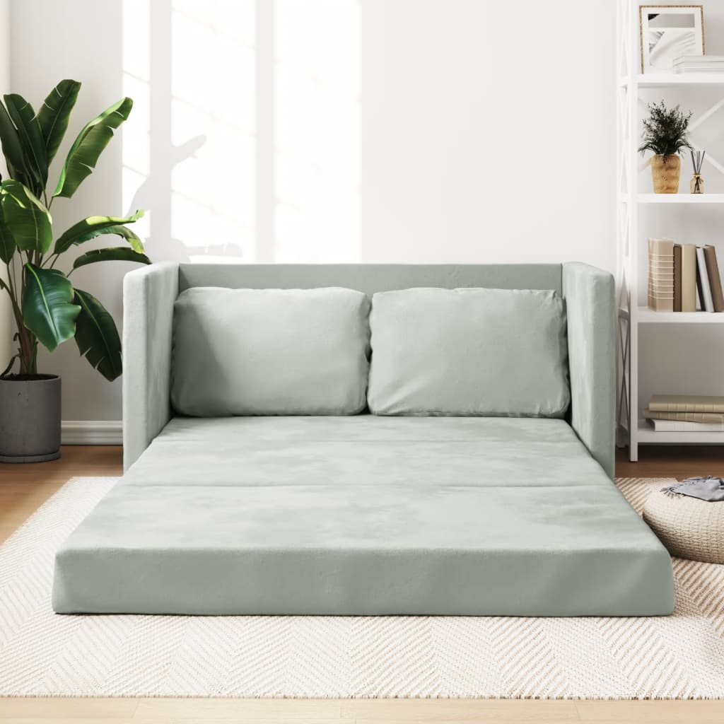 Bodensofa, Boden Sofa, Bodencouch, Bodensofa mit Schlaffunktion, 122x204x55 cm, Samt, Hellgrau, vidaXL, 2