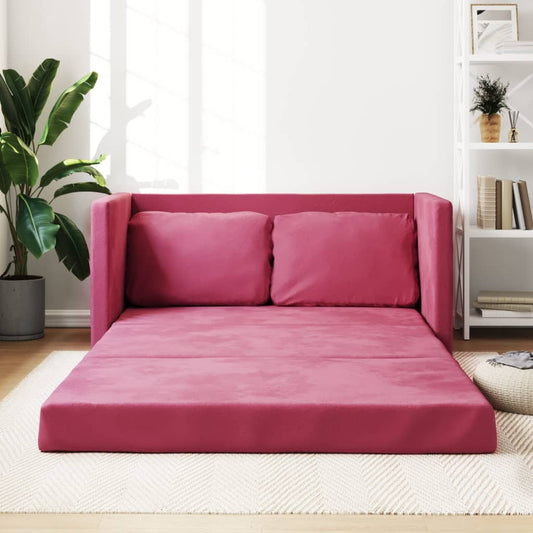 Bodensofa, Bodensofa mit Schlaffunktion, Weinrot ,122x204x55 cm, Samt, vidaXL