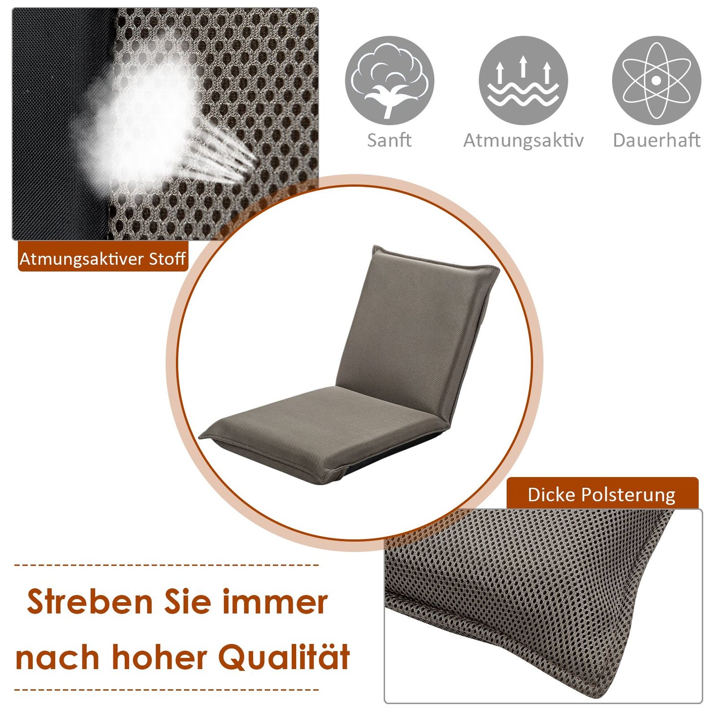 Bodensessel, Bodensofa, Bodenstuhl mit 6- stufig Verstellbarer Rückenlehne Game Sessel gepolstert, Grau, Costway, 9