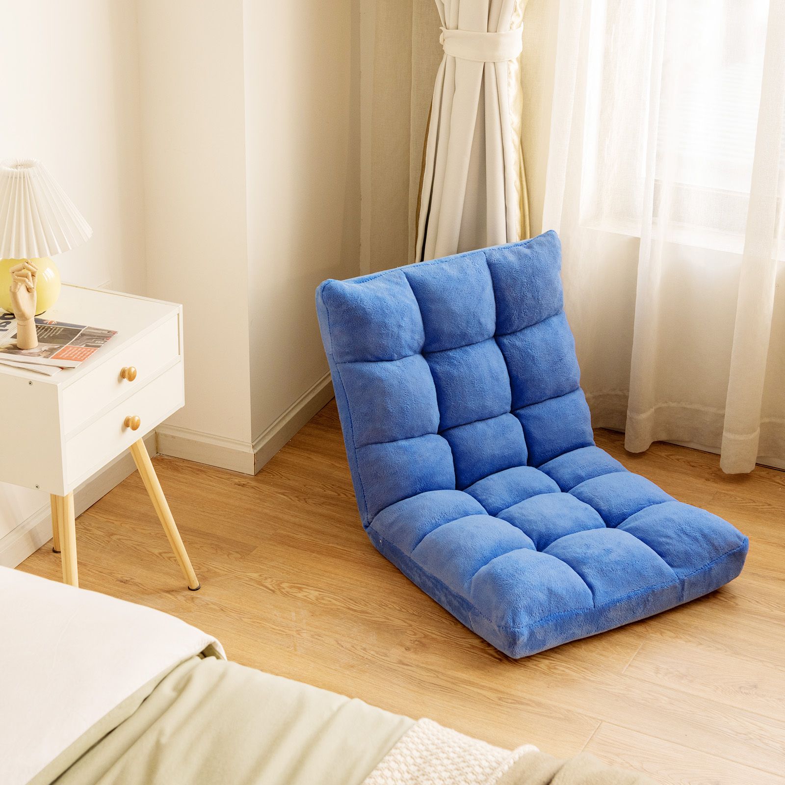 Bodensofa, Bodenstuhl verstellbar Bodensessel mit Rückenlehne Bodenkissen 105 x 56 x 15 cm Blau, Costway