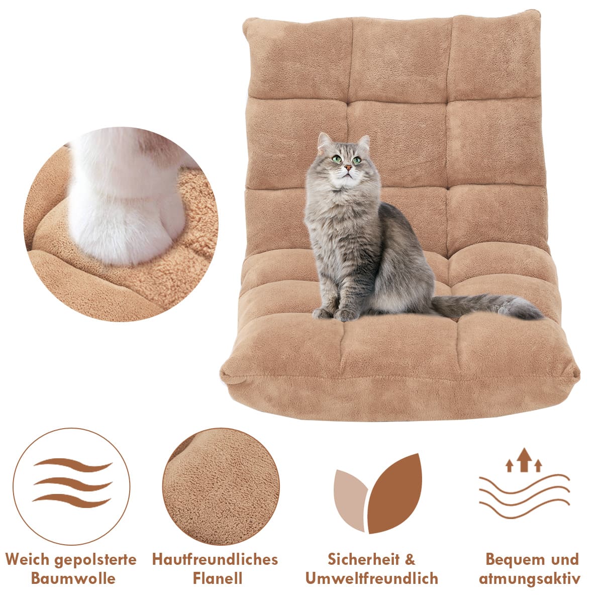 Bodensessel, Bodensofa, Bodenstuhl mit Rückenstütze Liegestuhl aus Korallensamt 105 x 56 x 15 cm Beige, Costway, 3