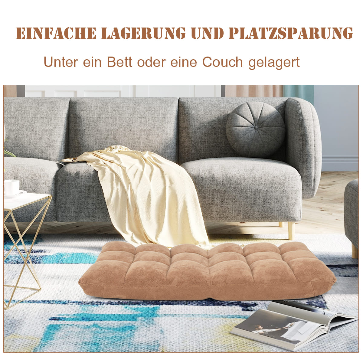 Bodensessel, Bodensofa, Bodenstuhl mit Rückenstütze Liegestuhl aus Korallensamt 105 x 56 x 15 cm Beige, Costway, 5