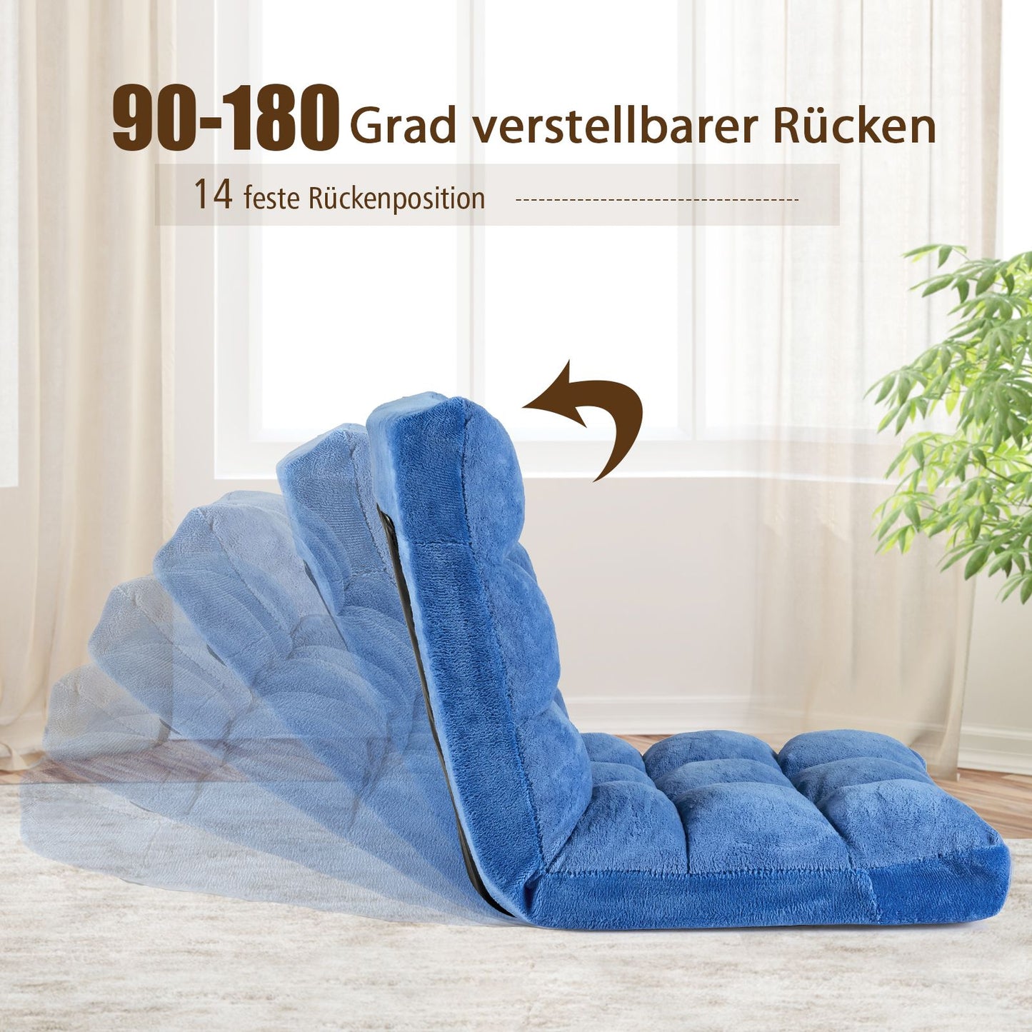 Bodensofa, Bodenstuhl verstellbar Bodensessel mit Rückenlehne Bodenkissen 105 x 56 x 15 cm Blau, Costway, 6