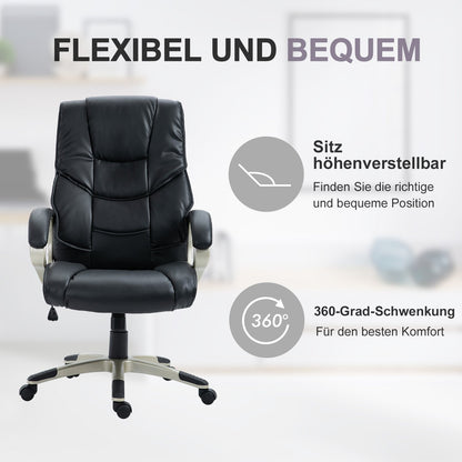 Bürostuhl, Ergonomischer Bürostuhl, Drehstuhl, Gamingstuhl, Schreibtischstuhl, Chefsessel, mit Wippfunktion, Schwarz, HOMCOM, 2