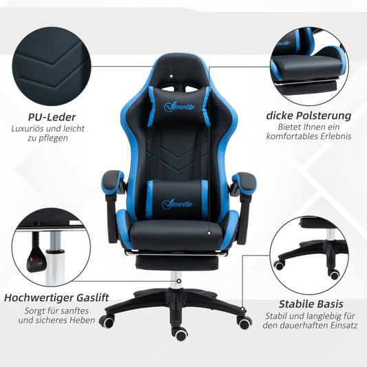 Bürostuhl, Ergonomischer Bürostuhl, Drehstuhl, Gamingstuhl, mit Lendenkissen, Kopfstütze, Blau, Vinsetto, 6