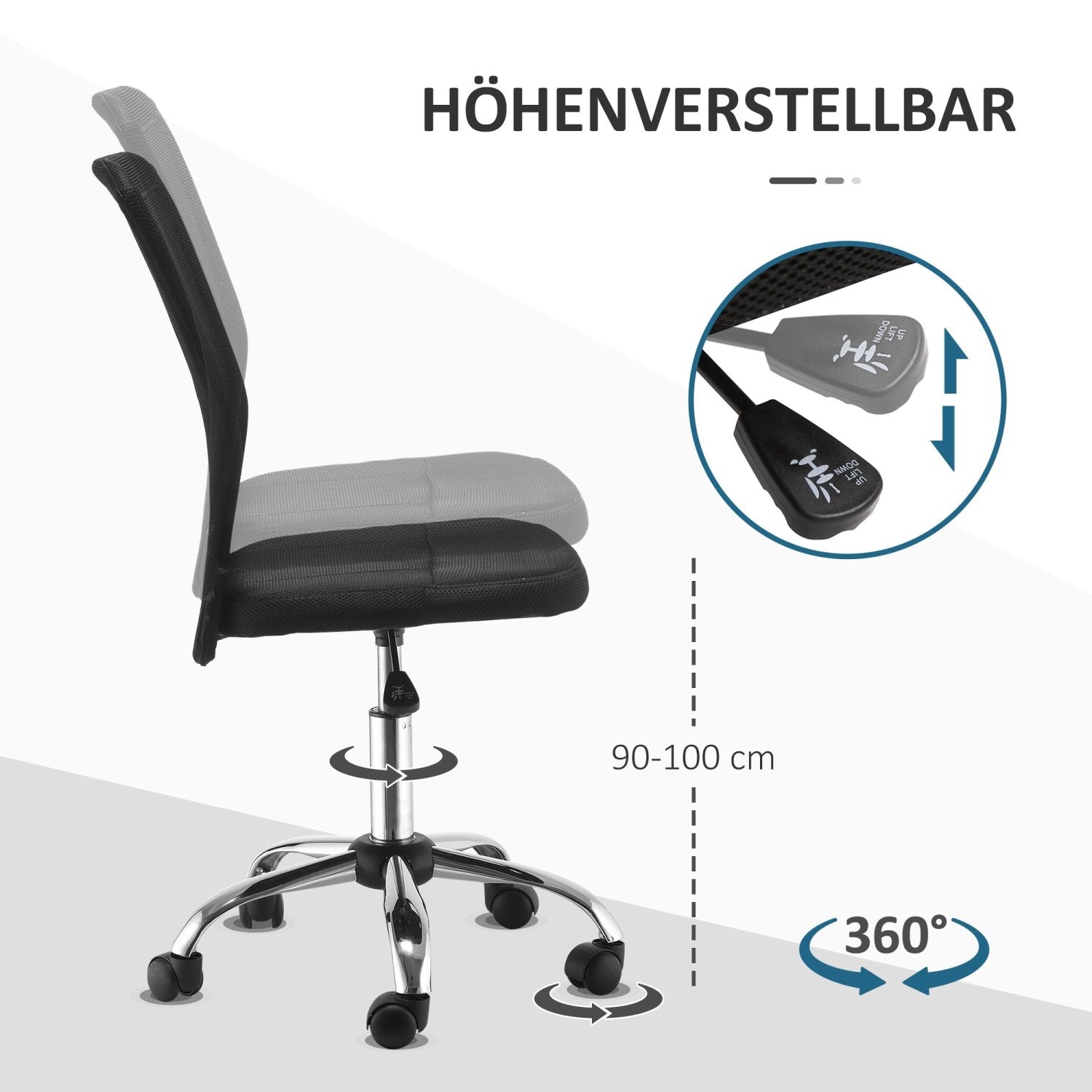 Bürostuhl, Ergonomischer Bürostuhl, Gamingstuhl, Höhenverstellbarer, Drehstuhl - 360°, bis 100 kg, Schwarz, Vinsetto, 4