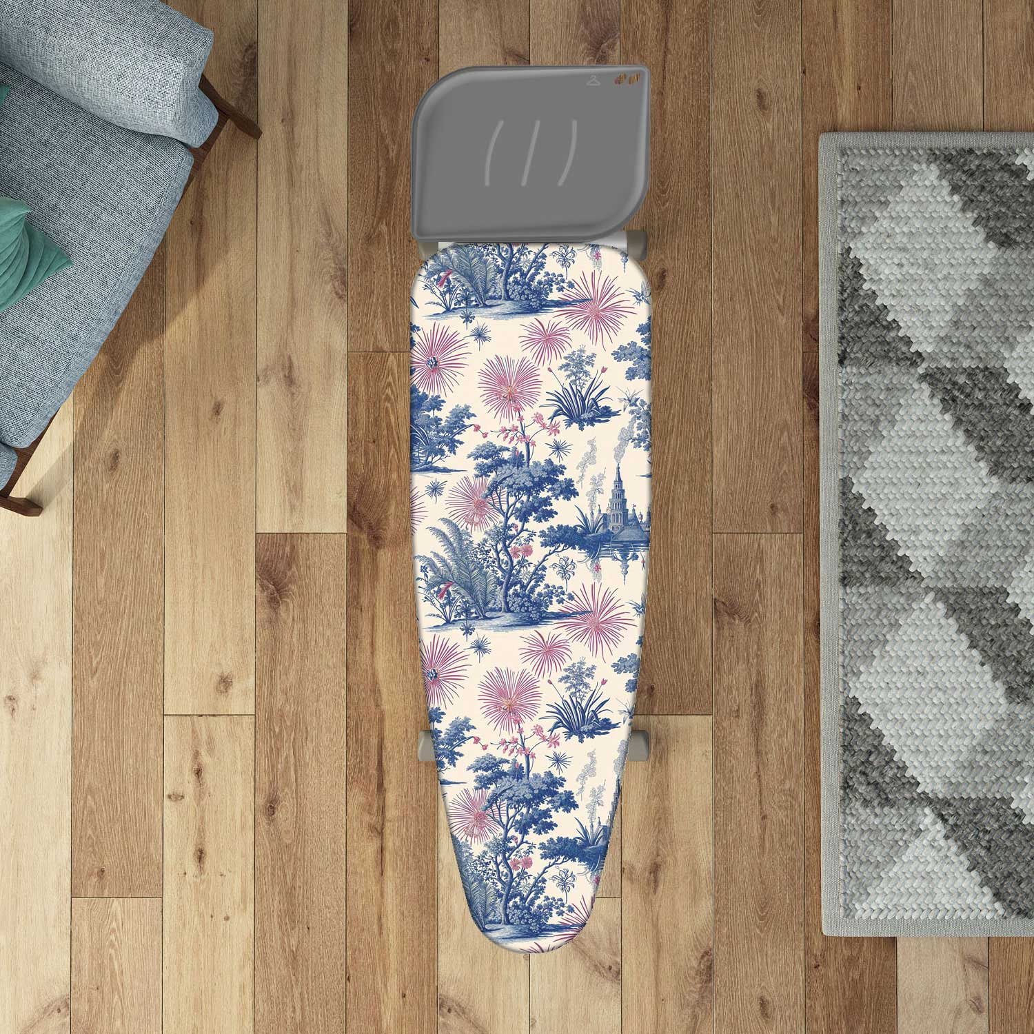 Bügelbrettbezug XL, 140×55 cm – Zweischicht-Bügeltischbezug aus Bio-Baumwolle & dickem Molton, mit Clip, Made in Italy, Colombo Spring Blossom, 1