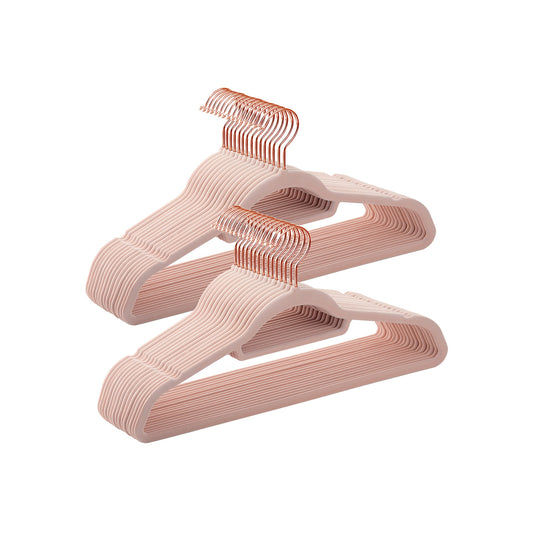 Kleiderbügel Samt, 30er Set, Hosenbügel, 43,5cm, Samtbügel, mit Stange für Krawatten, Roségold-Rosa, SONGMICS, 1