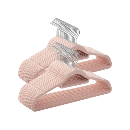 Kleiderbügel, 50er Set, Hosenbügel, 43,5cm, Samtbügel, mit Stange für Krawatten, Silber-Rosa, SONGMICS, 1