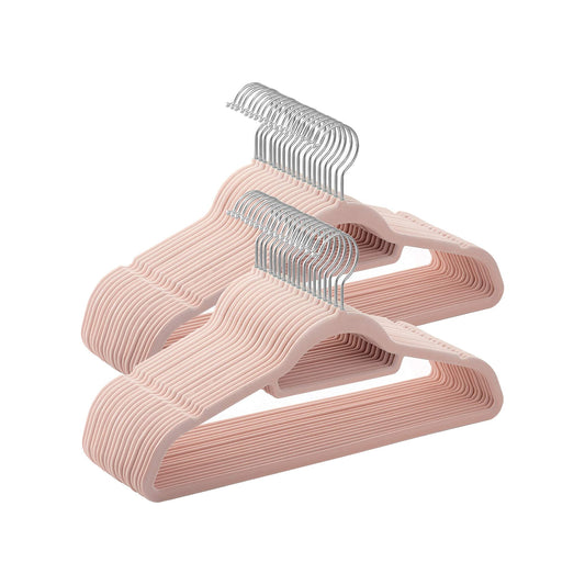 Kleiderbügel, 50er Set, Hosenbügel, 43,5cm, Samtbügel, mit Stange für Krawatten, Silber-Rosa, SONGMICS, 1