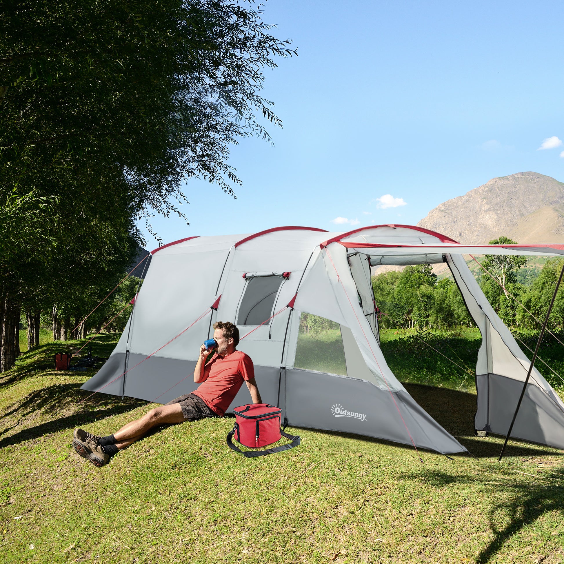 Camping Zelt, Tunnelzelt 8-Personen, Stabile Zelt, mit Schlafkabine, Wohnzimmer, Tragetasche, PU 2000mm, Outsunny, 1
