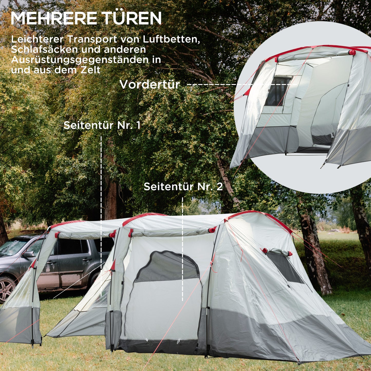 Camping Zelt, Tunnelzelt 8-Personen, Stabile Zelt, mit Schlafkabine, Wohnzimmer, Tragetasche, PU 2000mm, Outsunny, 3