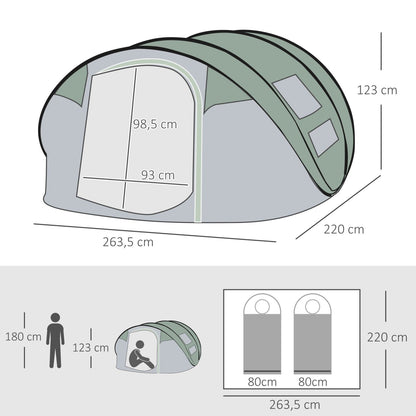 Campingzelt, Outdoor zelt, Stabile zelte, für 4-5 Personen, Kuppelzelt, mit Heringen, Polyester & B3 Gitter, Outsunny, 1