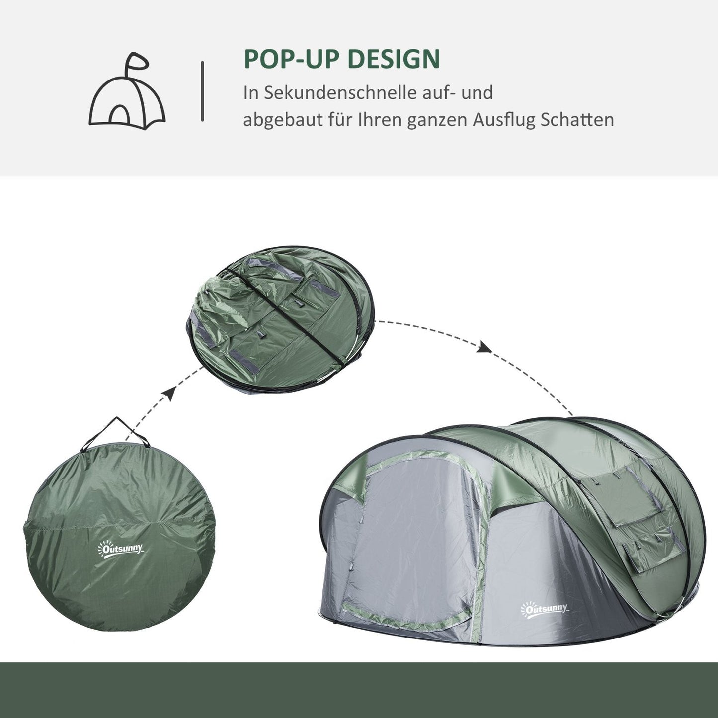 Campingzelt, Outdoor zelt, für 4-5 Personen, Kuppelzelt, mit Heringen, Polyester & B3 Gitter, Grau, Outsunny, 3