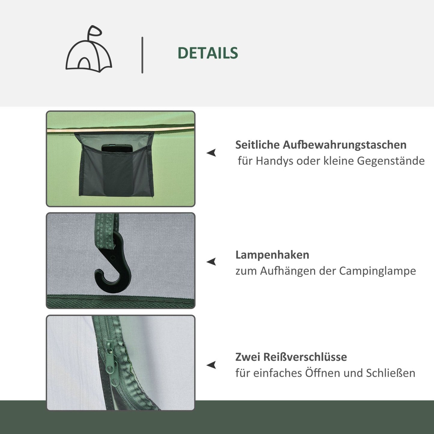 Campingzelt, Outdoor zelt, für 4-5 Personen, Kuppelzelt, mit Heringen, Polyester & B3 Gitter, Grau, Outsunny, 4