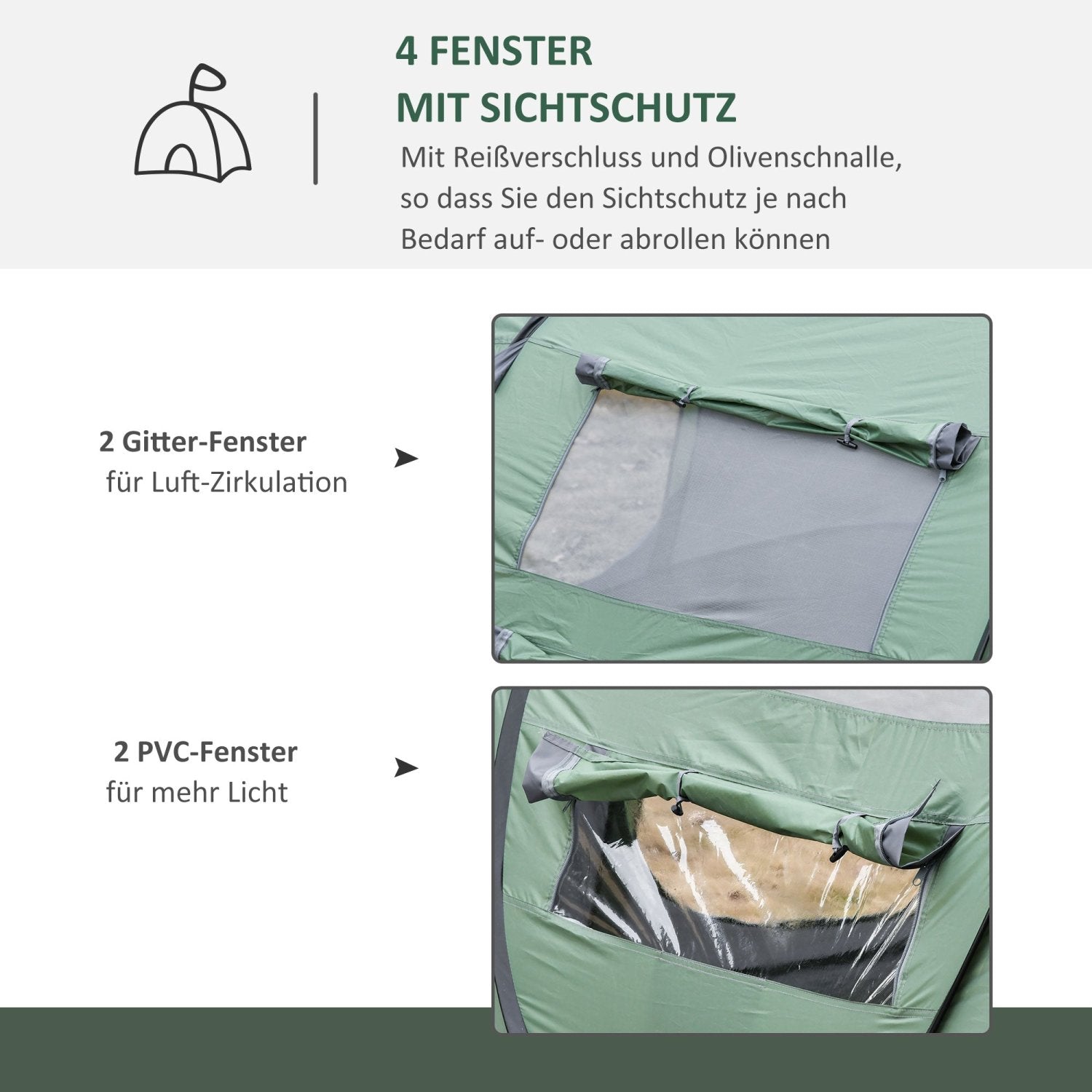 Campingzelt, Outdoor zelt, für 4-5 Personen, Kuppelzelt, mit Heringen, Polyester & B3 Gitter, Grau, Outsunny, 5