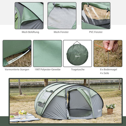 Campingzelt, Outdoor zelt, Stabile zelte, für 4-5 Personen, Kuppelzelt, mit Heringen, Polyester & B3 Gitter, Outsunny, 2