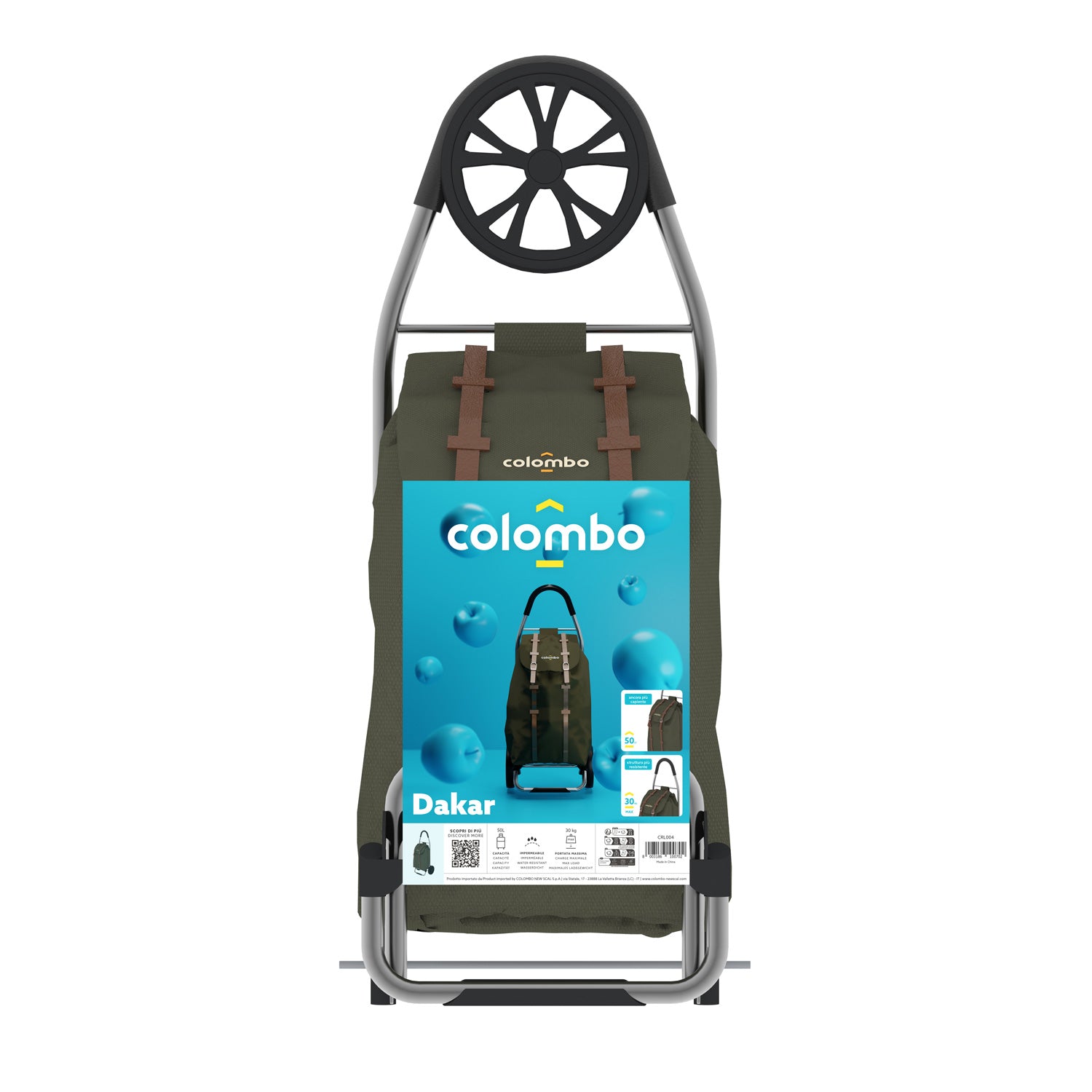Einkaufstrolley, Einkaufswagen, mit XL-Rädern, wasserdichter Polyester-Tasche, 50 Liter, Grün, Colombo DAKAR, 2