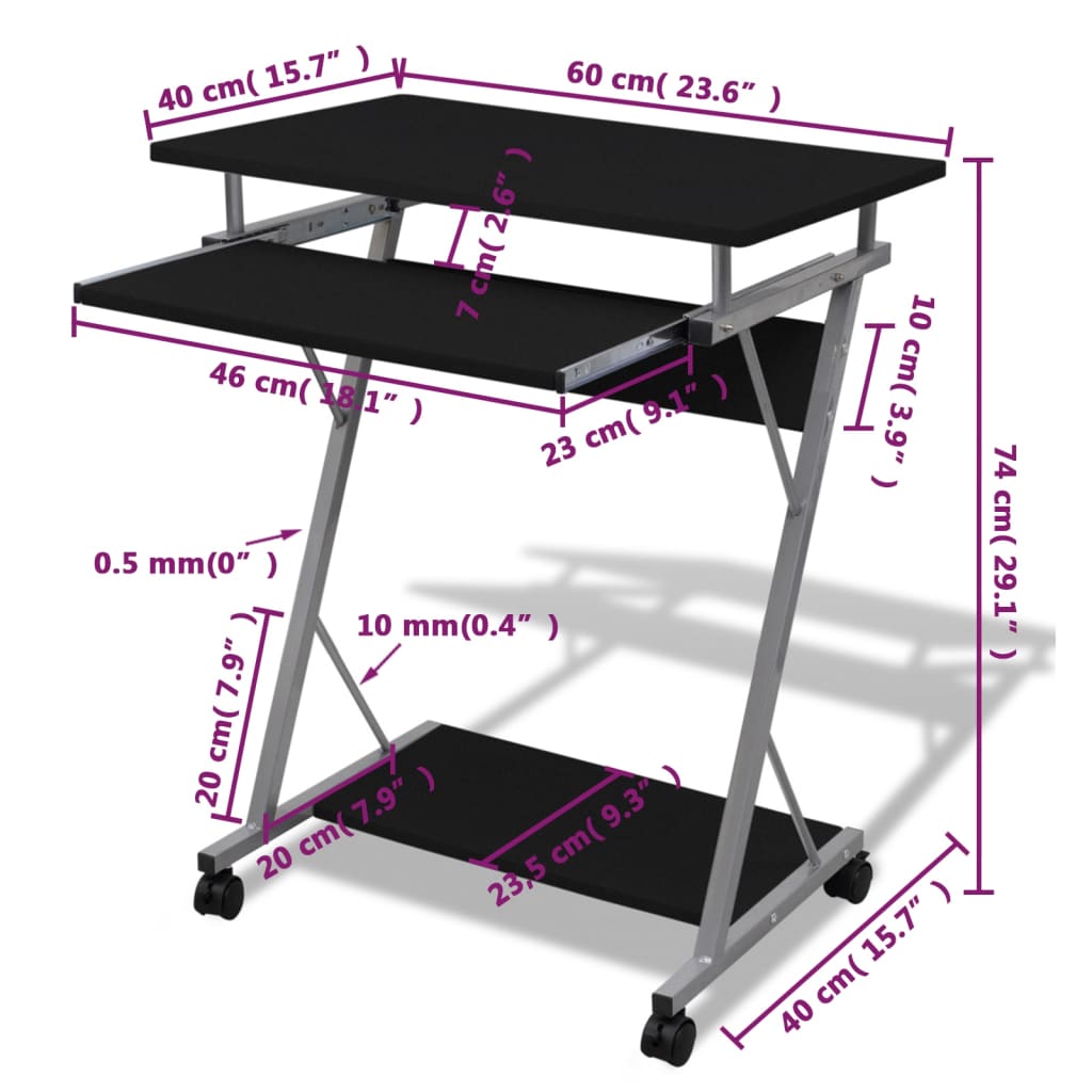 Computertisch, Bürotisch, Laptoptisch, Laptoptisch Höhenverstellbar, Stehpult, Laptoptisch mit Rollen, vidaXL, 4