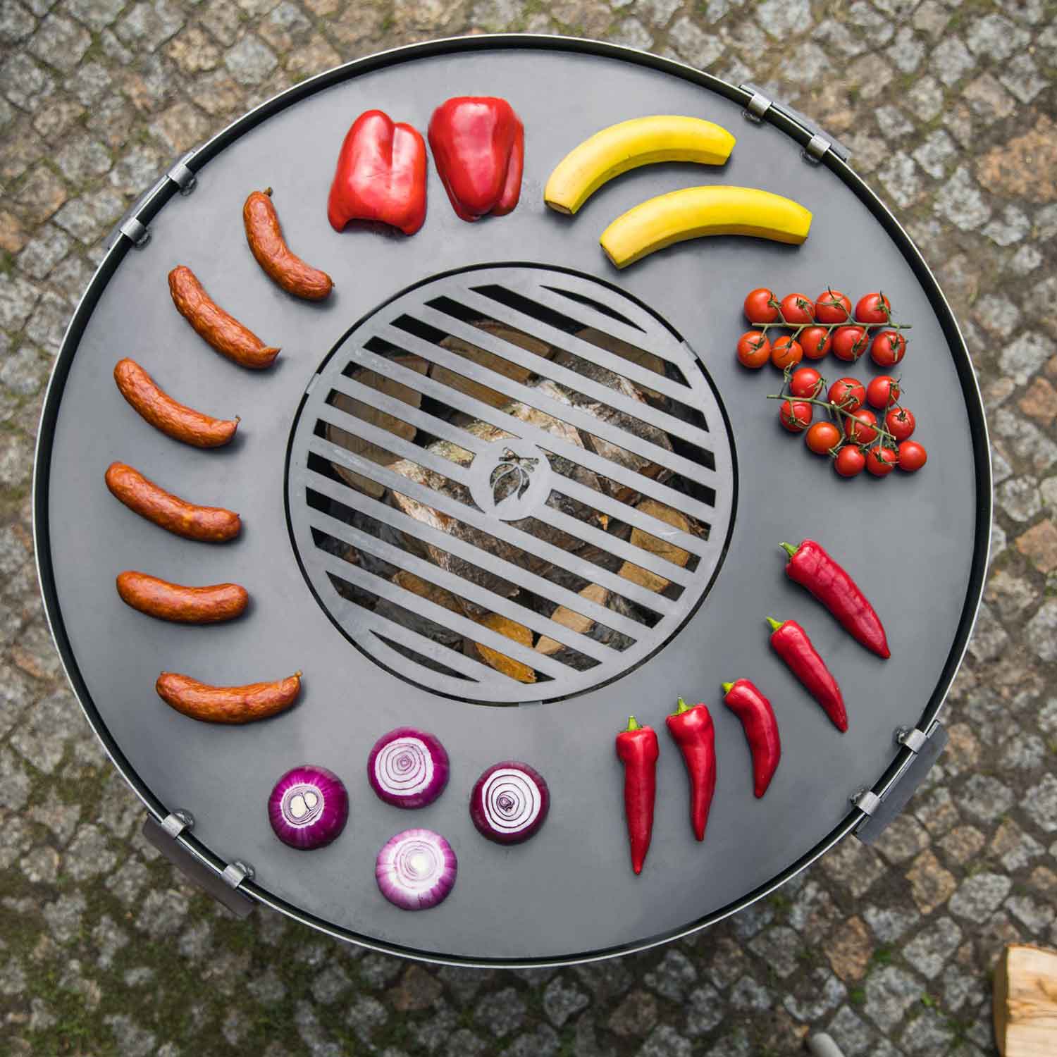 Grillplatte für Feuerschale mit Grillrost und 4 Griffen - Dia. 78cm, 82cm, 98cm, 102cm, Cook King, Hergestellt in Europa, 6