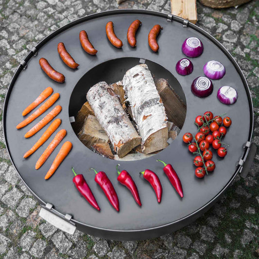Grillplatte für Feuerschale mit Grillrost und 4 Griffen - Dia. 78cm, 82cm, 98cm, 102cm, Cook King, Hergestellt in Europa, 4