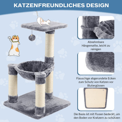 Katzenkratzbaum, Katzenkratzbaum, Mehrstöckiger Kratzbaum Weich Umwickelter Katzenbaum mit Gemütlicher Hängematte, Castway, 2