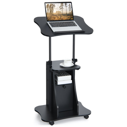 Laptoptisch, Laptopständer Höhenverstellbar, zum Stehen oder Sitzen mit neigbarer Tischplatte, Schwarz, Castway